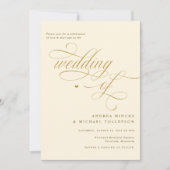クリーエレガントムと金ゴールド書道結婚の 招待状 (正面)