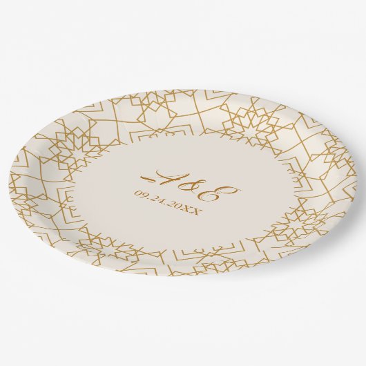 クリーエレガントムと金ゴールド結婚の紙プレート ペーパープレート (アングル)