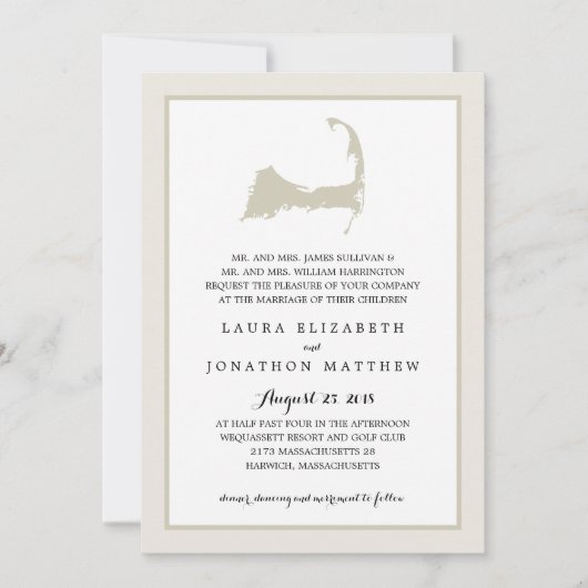 クリーエレガントムケープコッド地図結婚式招待状 招待状 (正面)