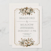 クリーエレガントムフローラヴィンテージウェディング 招待状 (正面/裏面)