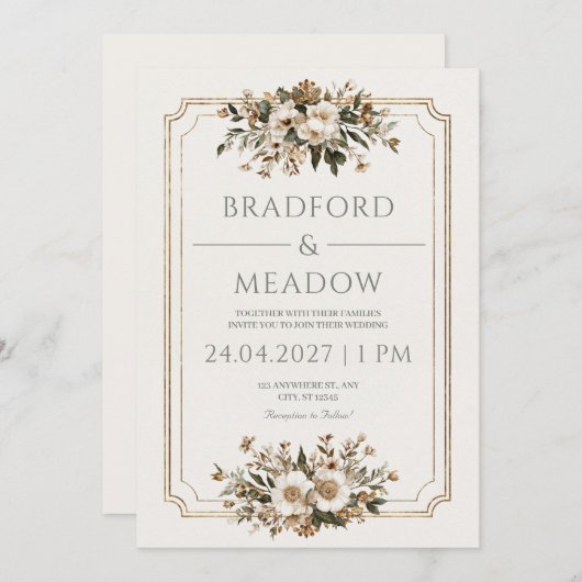 クリーエレガントムフローラヴィンテージウェディング 招待状 (正面/裏面)