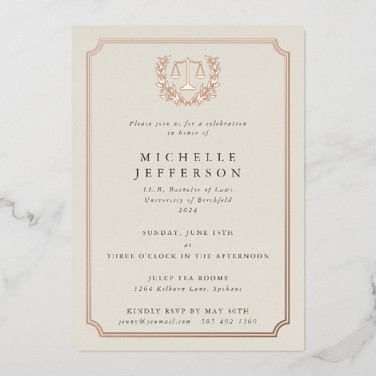 クリーエレガントムロースクール卒業党 箔招待状 (正面)