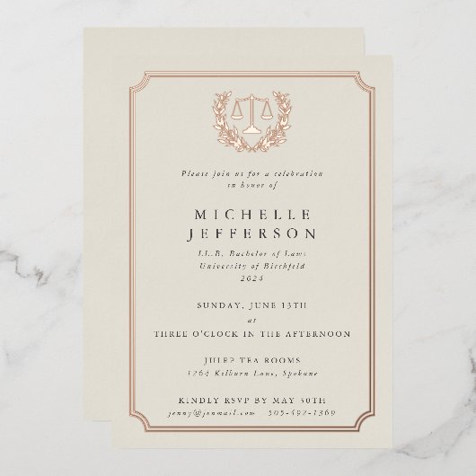 クリーエレガントムロースクール卒業党 箔招待状 (正面/裏面)