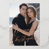 クリーエレガントム写真の書道金ゴールド保存日付 箔招待状 (正面)