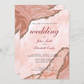 クリーエレガントム赤面アゲートソフトピンク金ゴールド結婚ズ 招待状 (正面/裏面)