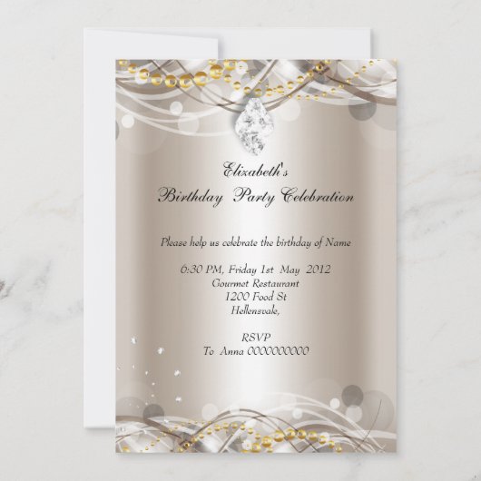 クリーエレガントム金ゴールドダイヤモンドジュエルパーティー長 招待状 (裏面)