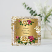 クリーエレガントム金ゴールドピンクレッドローゼバースデーパーティー 招待状 (スタンド正面)