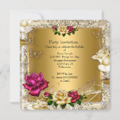 クリーエレガントム金ゴールドピンクレッドローゼバースデーパーティー 招待状 (裏面)