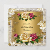 クリーエレガントム金ゴールドピンクレッドローゼバースデーパーティー 招待状 (正面)