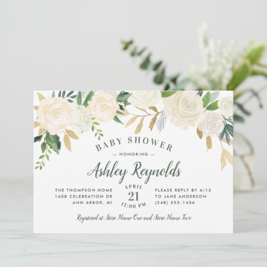 クリーエレガントム金ゴールドフローラ緑化ベビーシャワー 招待状 (スタンド正面)