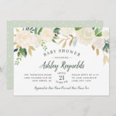 クリーエレガントム金ゴールドフローラ緑化ベビーシャワー 招待状 (正面/裏面)