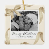 クリーエレガントム金ゴールドボウフォトホリデー セラミックオーナメント (正面)