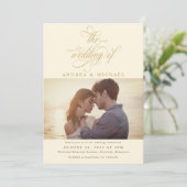 クリーエレガントム金ゴールド書道写真結婚ズ 招待状 (スタンド正面)