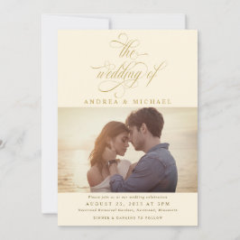 クリーエレガントム金ゴールド書道写真結婚ズ 招待状