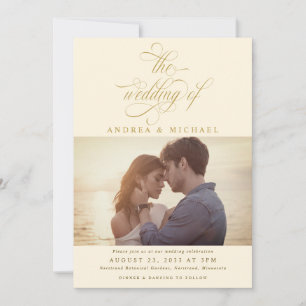 クリーエレガントム金ゴールド書道写真結婚ズ 招待状