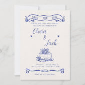 クリーエレガントム&ブルー結婚式招待状 招待状 (正面)