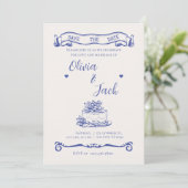 クリーエレガントム&ブルー結婚式招待状 招待状 (スタンド正面)