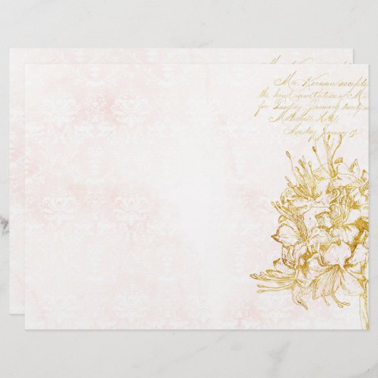 クリーエレガントム&金ゴールドダマススクラップブック紙 (正面/裏面)