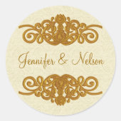 クリーエレガントム&金ゴールドトー結婚ン封筒用シール ラウンドシール (正面)
