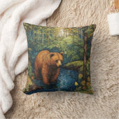 クリークから飲む茶色のクマ クッション (ブランケット)