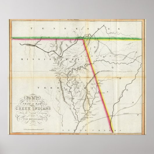 クリークインディアン間の戦地一覧の地図 ポスター (正面)