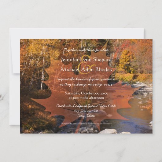 クリークサイドの木のカエデ結婚の葉の秋 招待状 (正面)