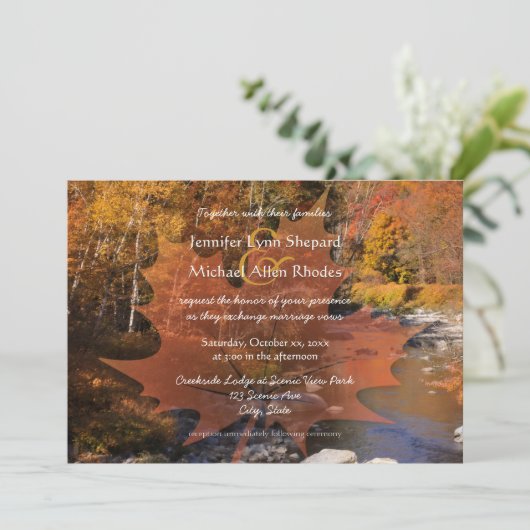 クリークサイドの木のカエデ結婚の葉の秋 招待状 (スタンド正面)