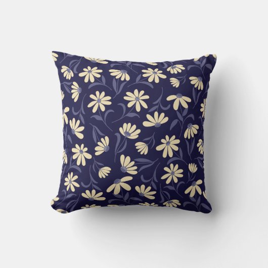 クリークサイドデイジー装飾用クッション | ネイビー&イエロー クッション (正面)