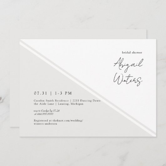 クリーコンテンポラリームシンプルブライダルシャワー 招待状 (正面/裏面)