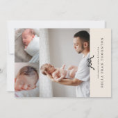 クリーシンプルムエレガントブラックボーフォトベビー誕生 案内状 (裏面)