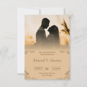 クリーシンプルム及びブラウン結婚式招待状 招待状 (正面)