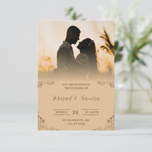 クリーシンプルム及びブラウン結婚式招待状 招待状 (スタンド正面)