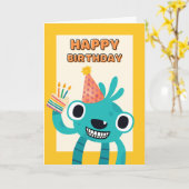 クリーチャー付き誕生日の可愛い第三のアイテム カード (黄色い花)