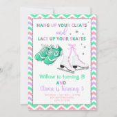 クリートとスケート女の子の兄弟姉妹誕生日招待状。 招待状 (正面)