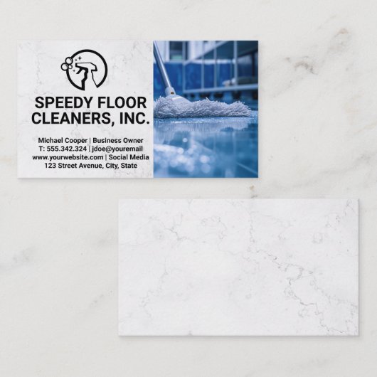 クリーナーサービス | 床をモッピングする男性 名刺 (正面/裏面)