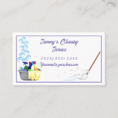 クリーナー、バケツ、ほうきを使用したクリーニングサービス 名刺 (正面)