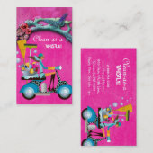 クリーニングの名刺のスクーターの女の子のピンクの庭 名刺 (正面/裏面)