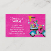 クリーニングの名刺のスクーターの女の子のピンクの庭 名刺 (裏面)