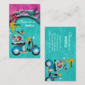 クリーニングの名刺のスクーターの女の子のピンクの青 名刺 (正面/裏面)