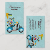 クリーニングの名刺のスクーターの女の子の青 名刺 (正面/裏面)