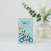 クリーニングの名刺のスクーターの女の子の青 名刺 (スタンド正面)