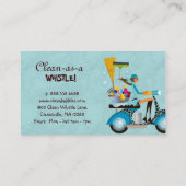 クリーニングの名刺のスクーターの女の子の青 名刺 (裏面)