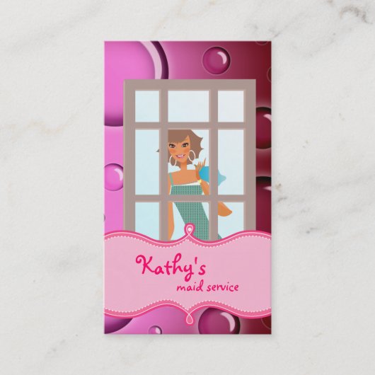 クリーニングの名刺のピンクの泡 名刺 (正面)