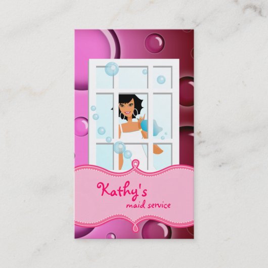 クリーニングの名刺のピンクは黒髪泡立ちます 名刺 (正面)