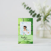 クリーニングの名刺の緑は黒髪泡立ちます 名刺 (スタンド正面)