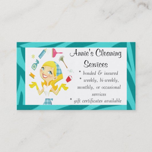 クリーニングは女中の名刺の青を整備します 名刺 (正面)