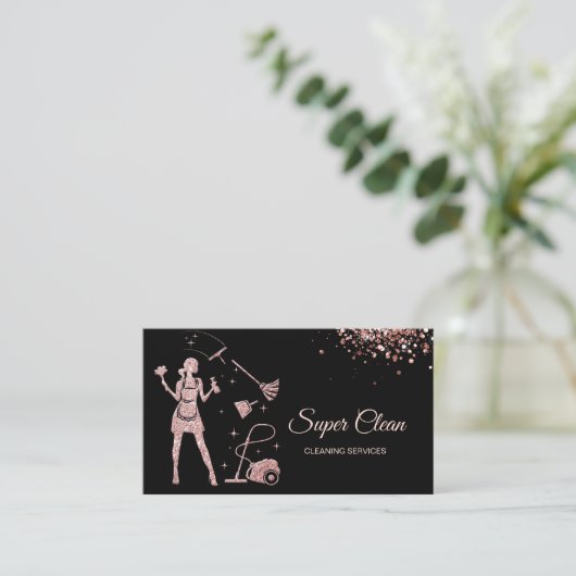 クリーニングオフィスサービスメイドハウスキーピングバラ 名刺 (スタンド正面)