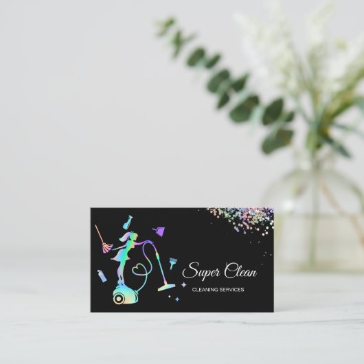 クリーニングオフィスサービスメイドハウスキーピングバラ 名刺 (スタンド正面)