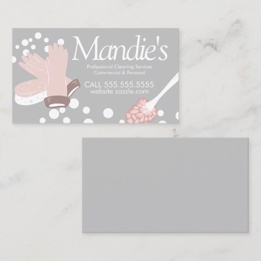 クリーニングサービスがピンクの供給を泡立てる 名刺 (正面/裏面)