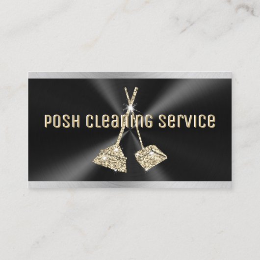 クリーニングサービスつや消しブラックメタル金ゴールド+シルバー 名刺 (裏面)